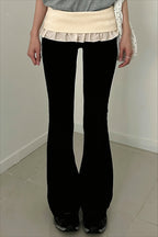Ruffle Fold Waist Knit Flared Pants image 1