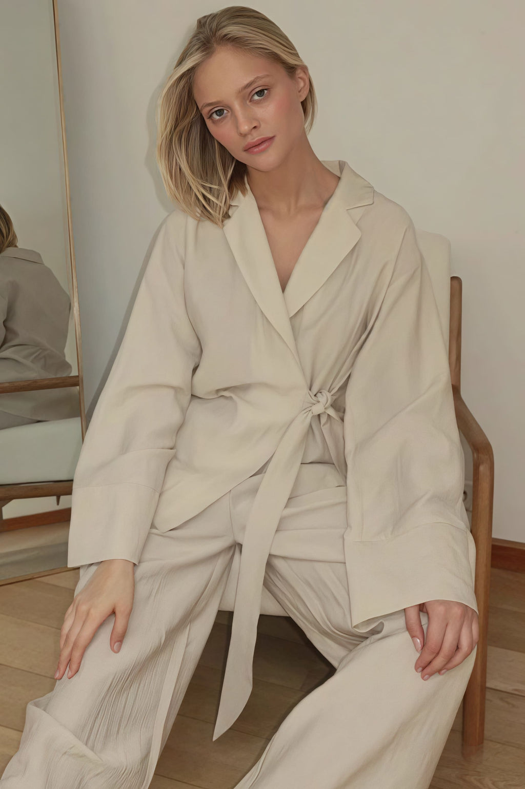 Tie Front Cardigan Loose Pants Two Piece Set image 1