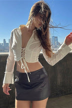 Deep V Neck Strap Crop Blouse image 1