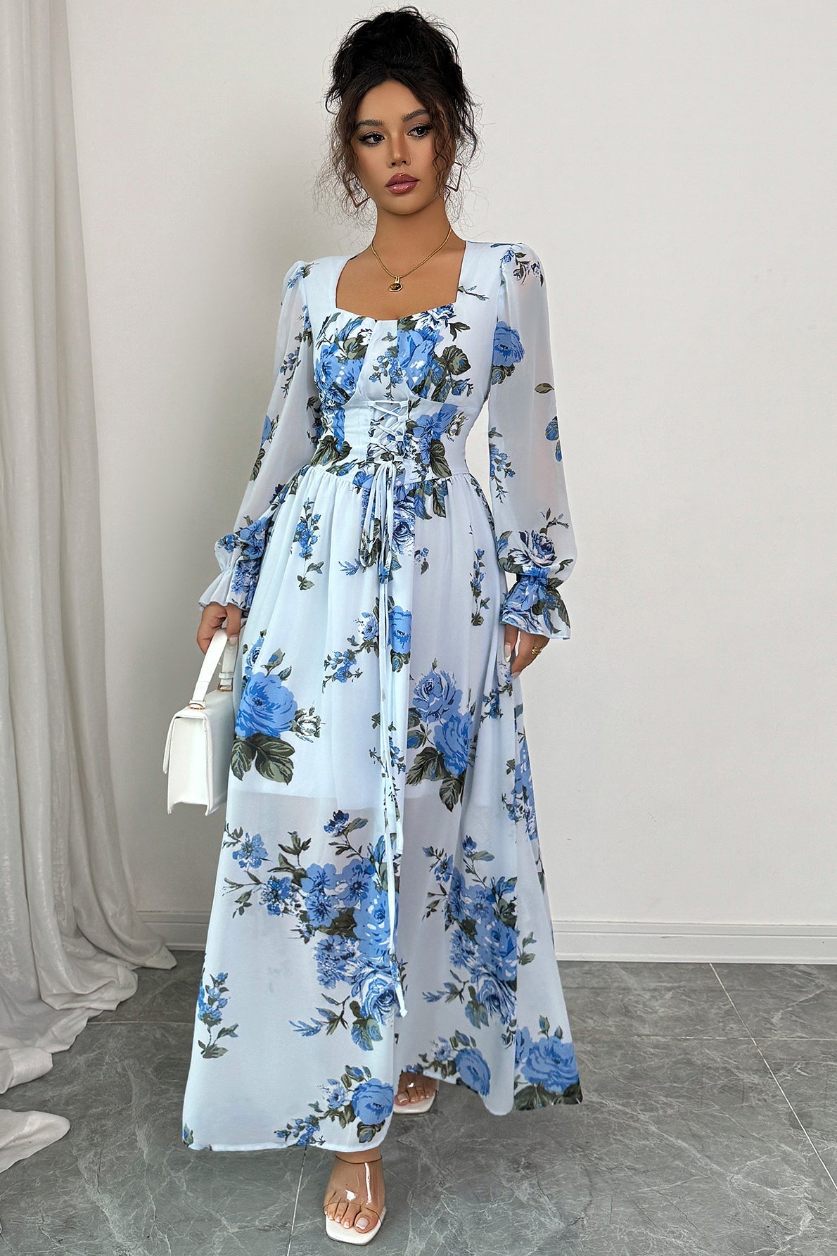 Simple Floral Long Sleeve Maxi Dress image 1