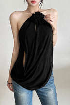 Solid Loose Flowy Halter Backless Blouse image 6