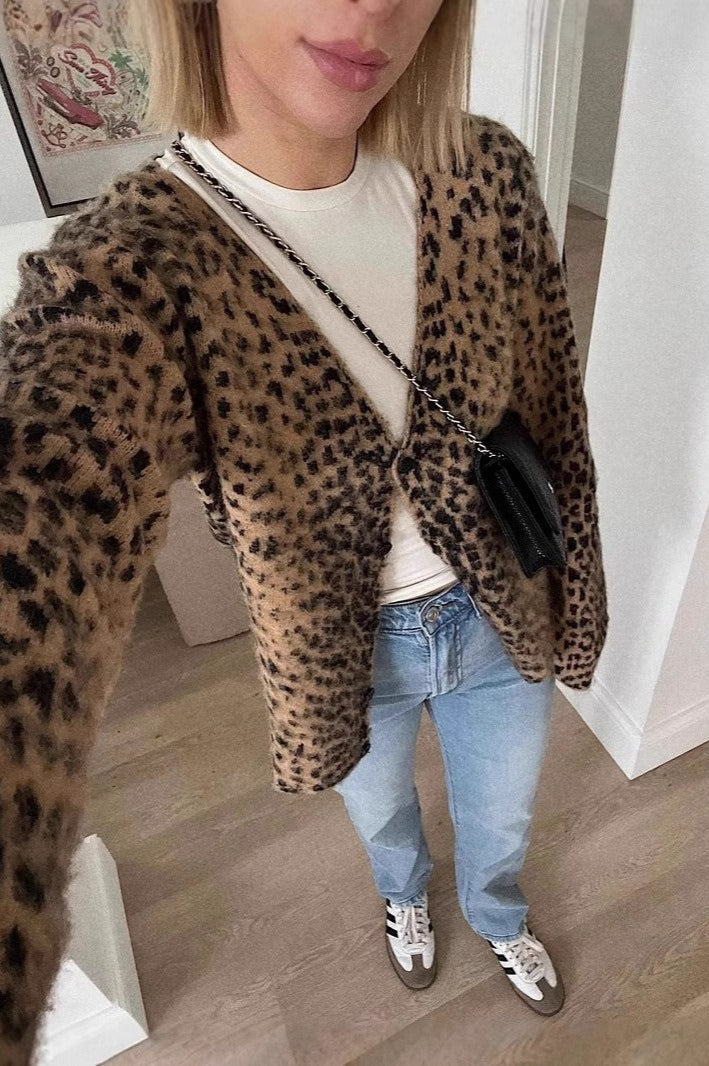 Leopard Print V-Neck Soft Fuzzy Retro Cardigan image 4