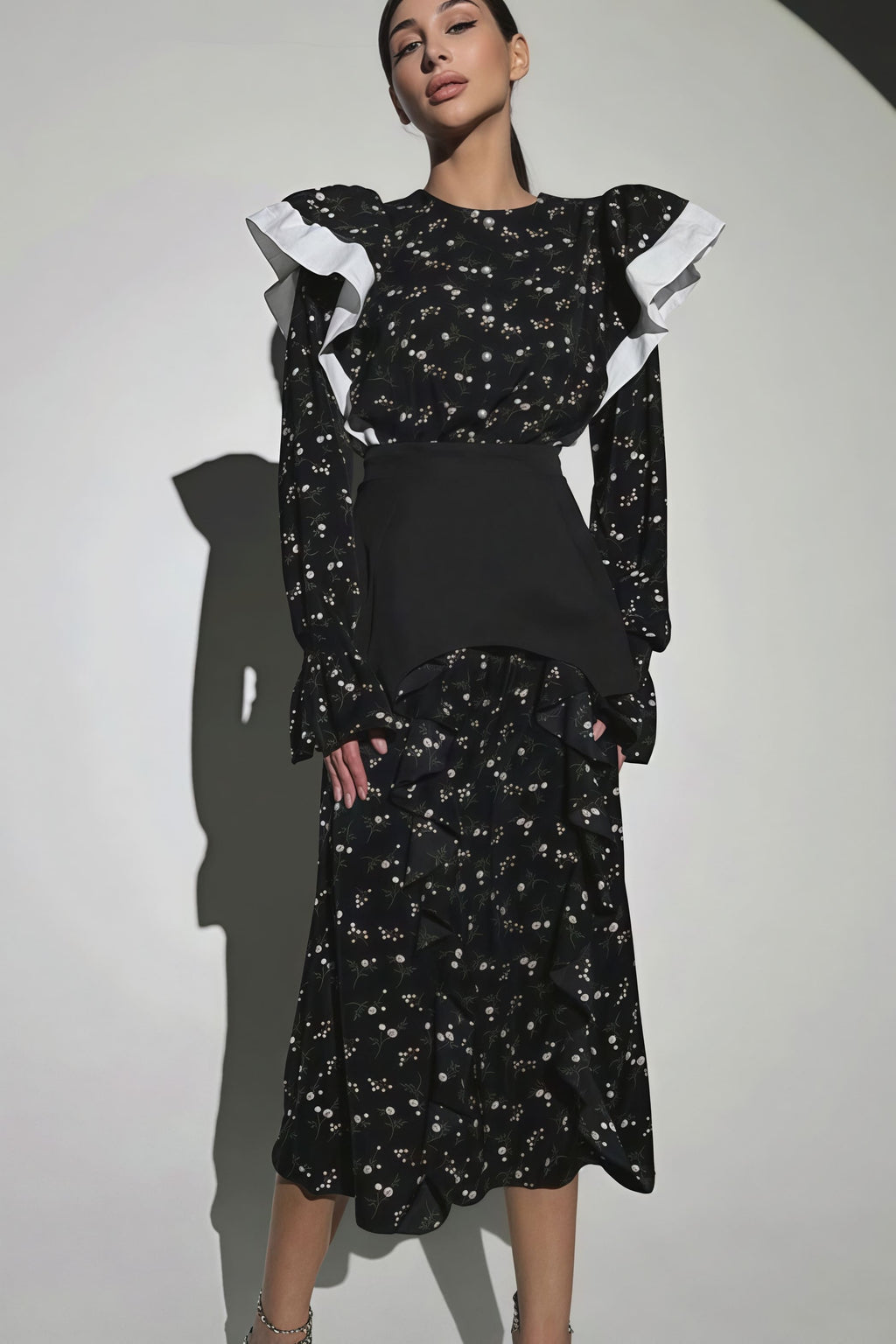 Detachable Waistband Long Sleeve Floral Skirt Set image 2