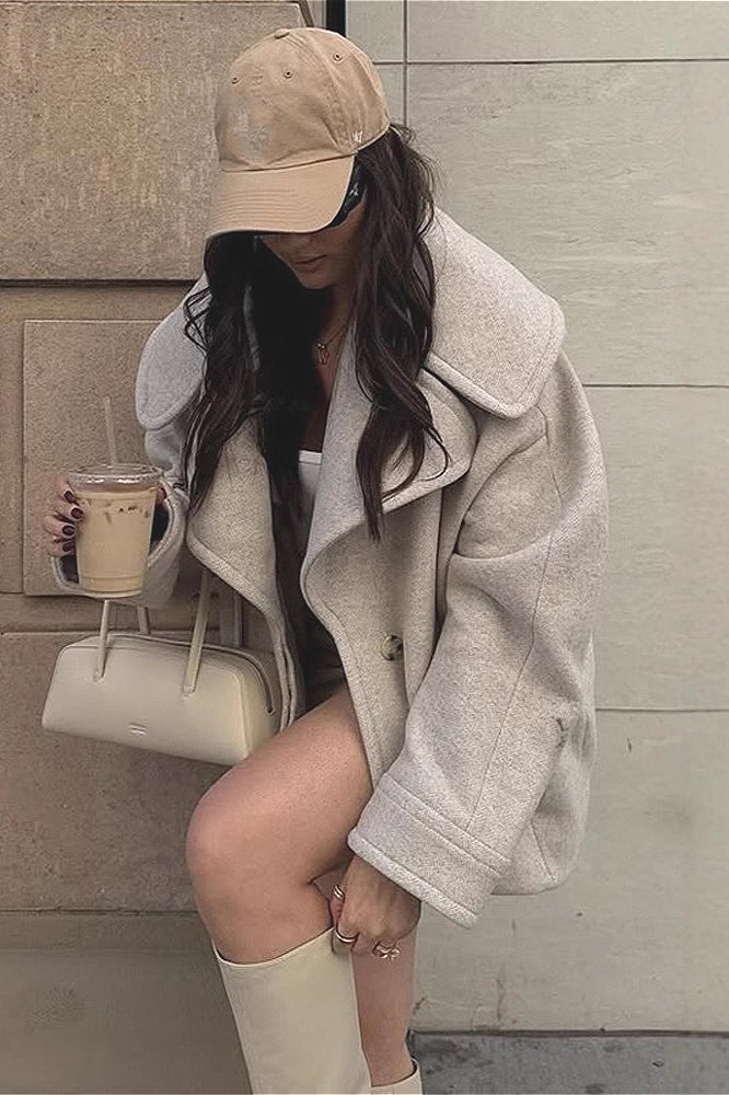 Vintage Solid Collared Long Sleeve Wool Coat image 2