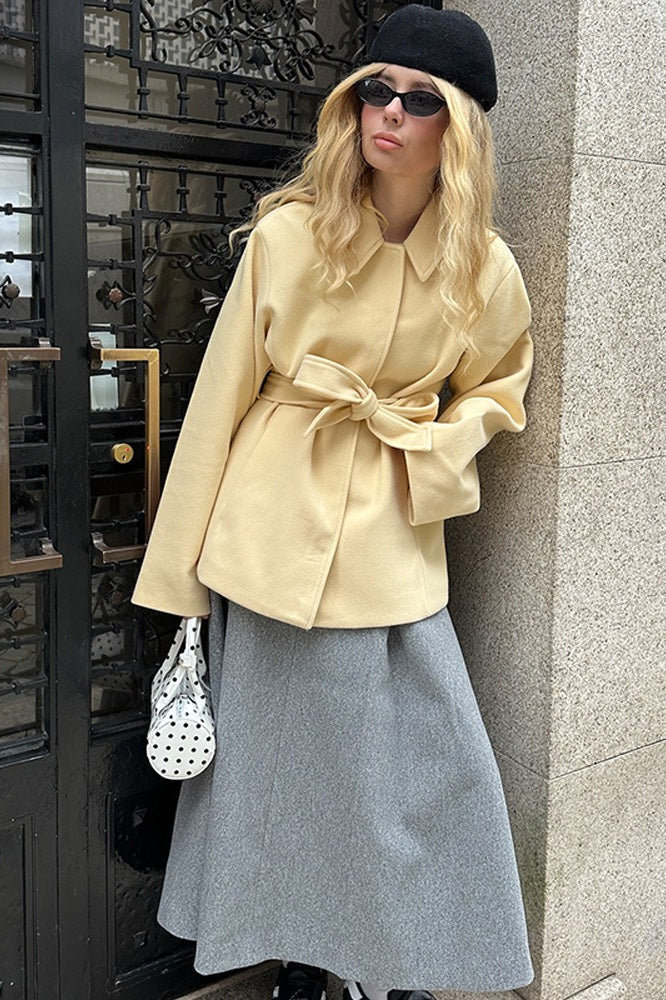 Solid Color Belted Midi Wool Blend Coat image 6