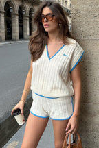 Sleeveless Knit V Neck Color Block Two Piece Set image 2