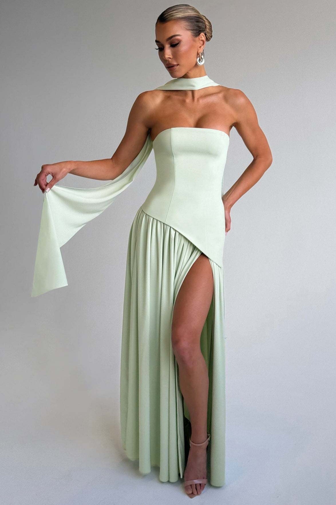 Solid Bustier High Slit Formal Dress image 9
