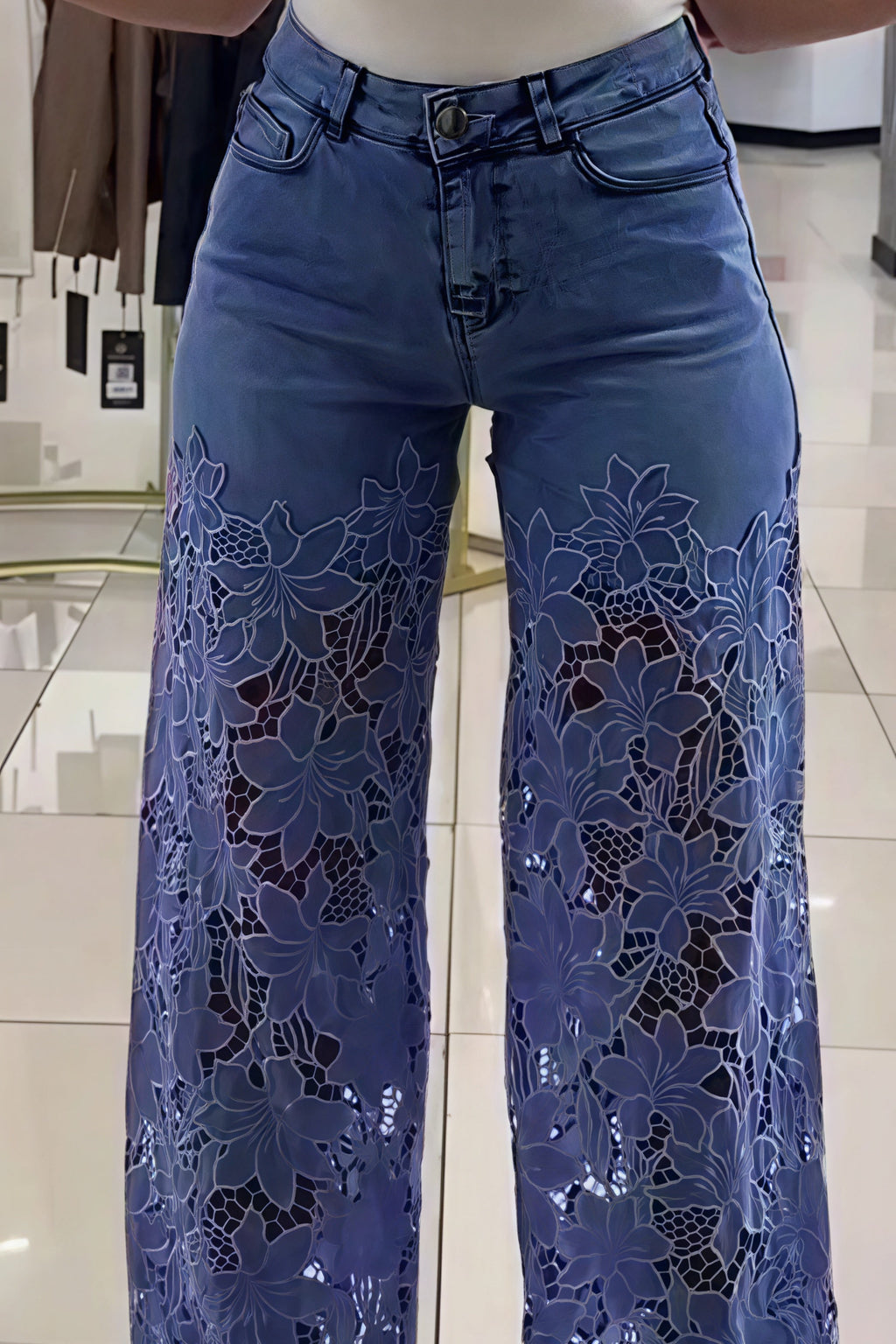 Lace Spliced Hollow Straight Jeans image 4