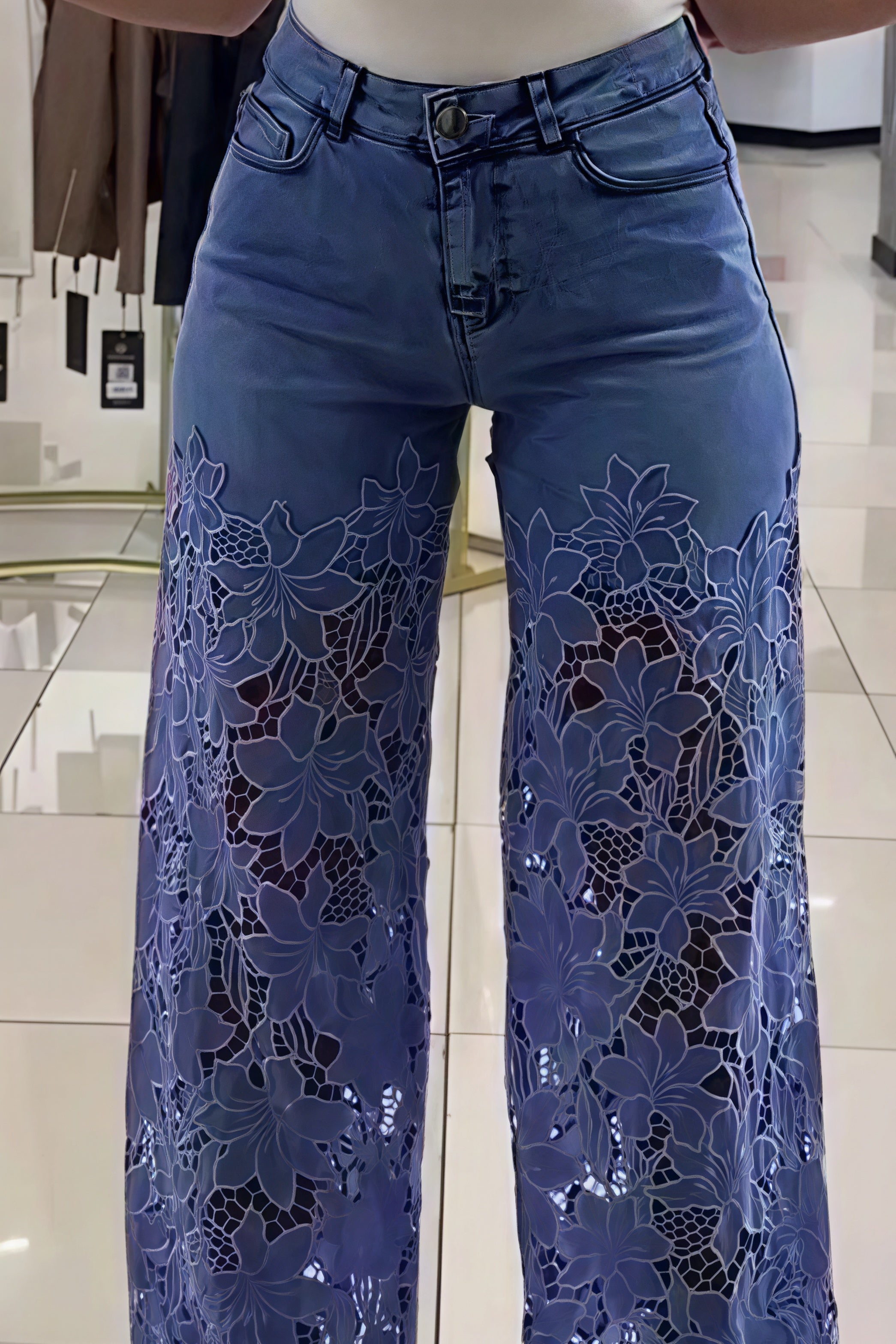 Lace Spliced Hollow Straight Jeans image 4