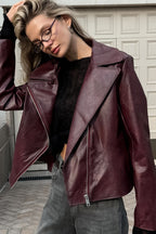 Angora Red PU Leather Blazer Coat image 1
