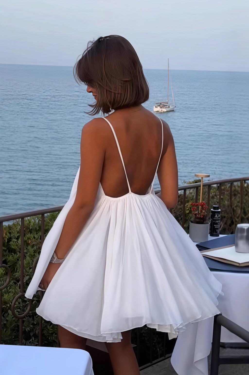 Solid Pleated Flowy Cami Mini Dress image 2