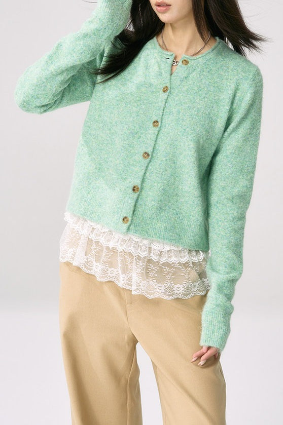 Green Knit Cuffed Solid Chic Cardigan image 5