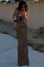 Leopard Off Shoulder Tie Back Maxi Dress image 2