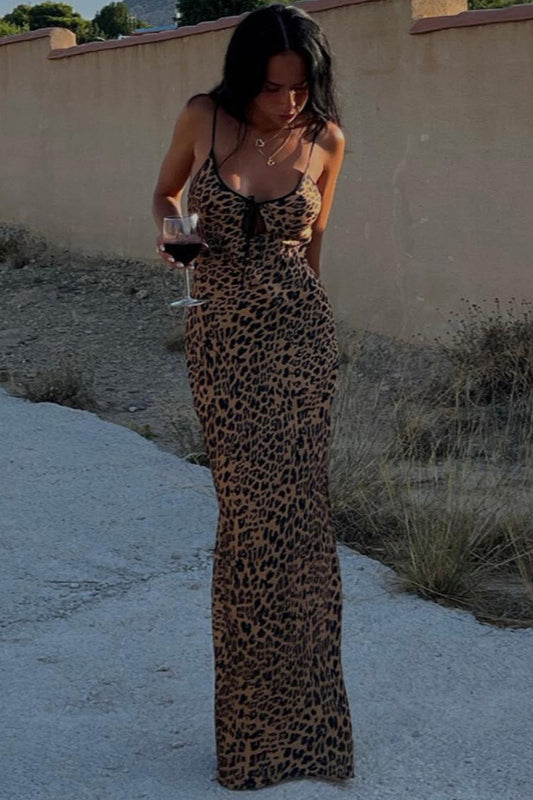 Leopard Off Shoulder Tie Back Maxi Dress image 2