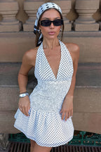 Sexy Polka Dot Halter Open Back Lace Up Cinched Mini Dress image 2