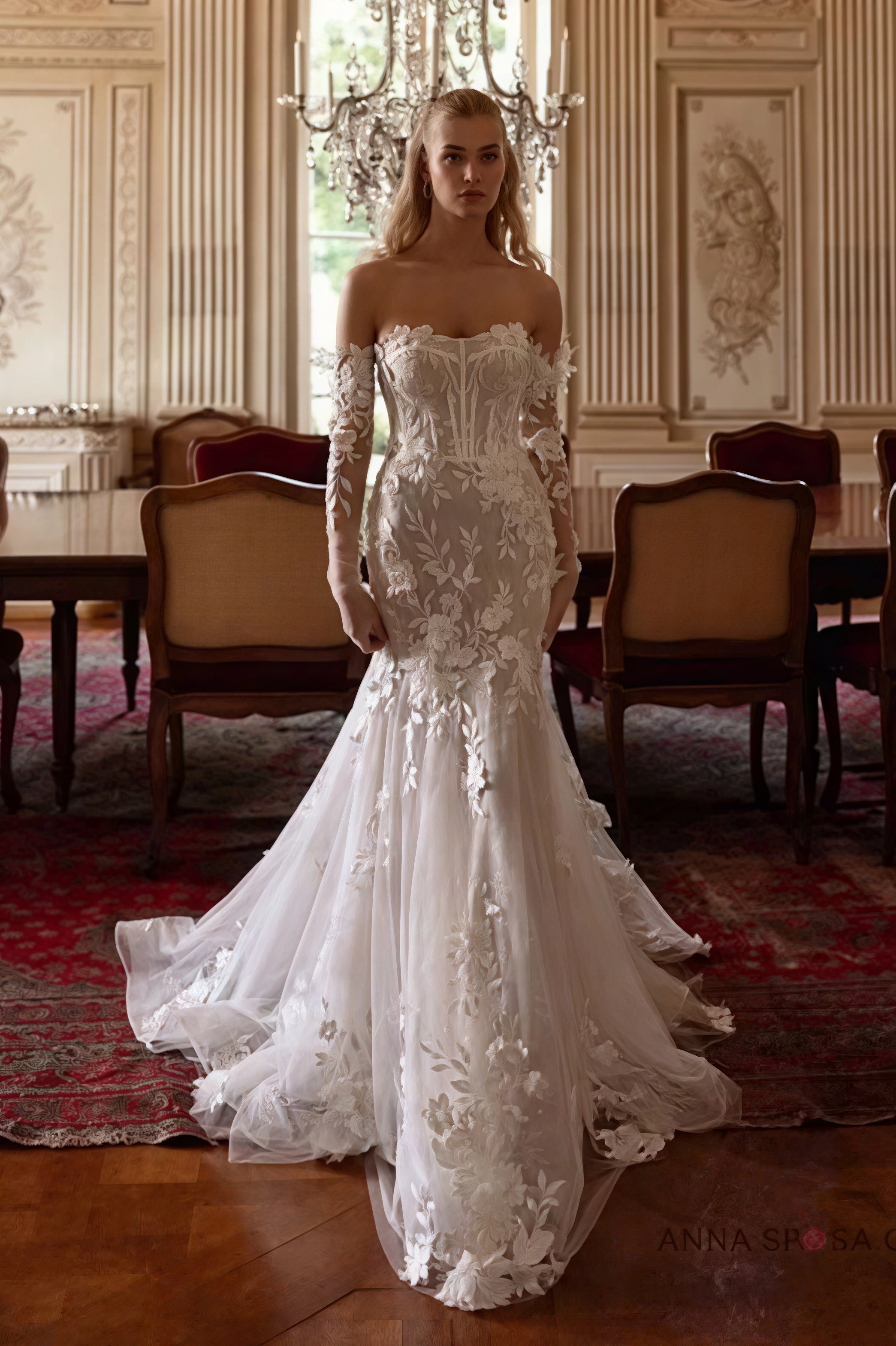 Bohemian Lace Mermaid Train Wedding Dress image 3