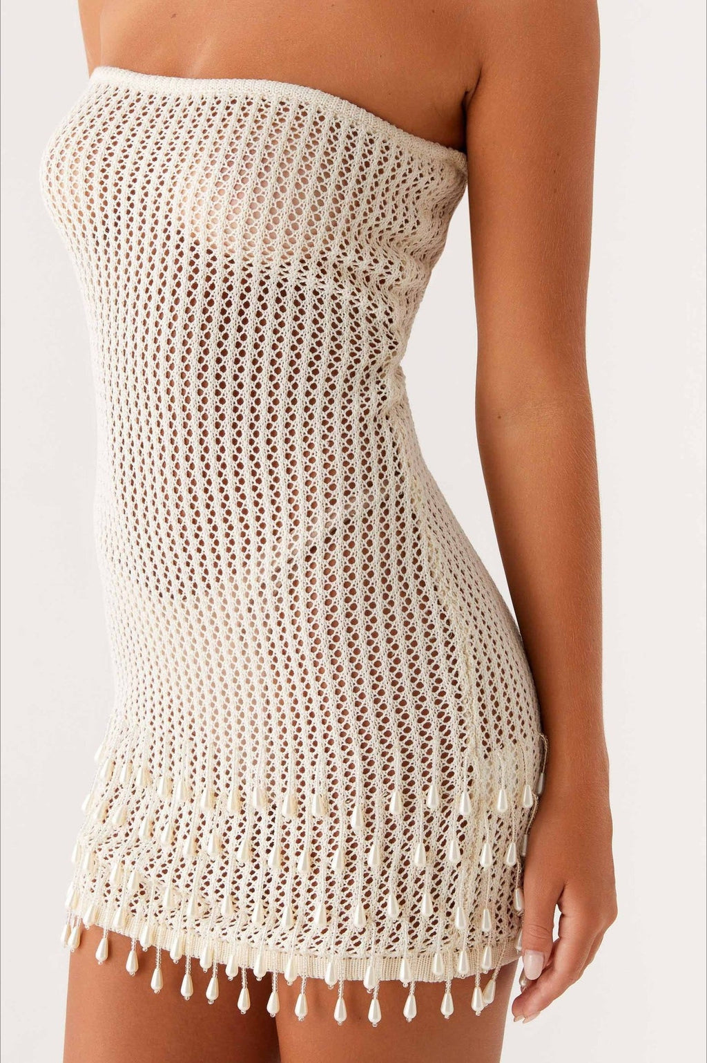 Knit Strapless Mini Boho Dress image 2