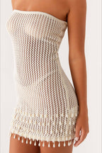 Knit Strapless Mini Boho Dress image 2
