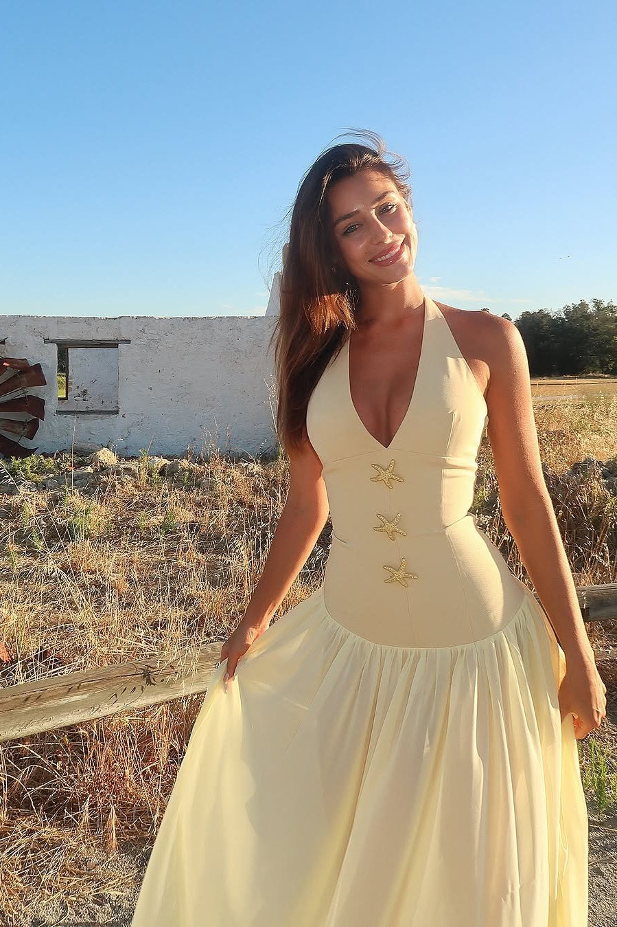 Tie Neck Deep V Bodycon Maxi Dress image 1