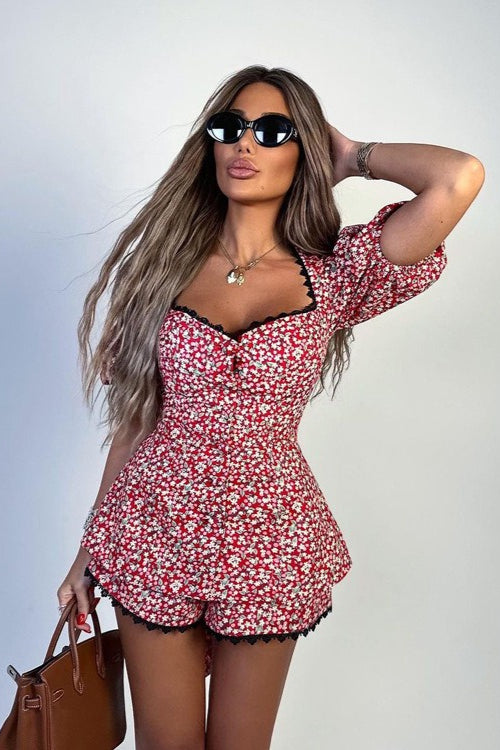 Puff Sleeve Floral Tie Two Piece Set image 3