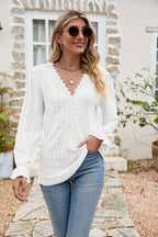 Lisette Eyelet Blouse detail view styled for Avrienne