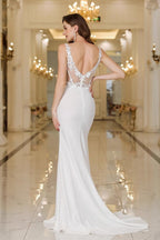 V Neck Bonnet Flower Chiffon Train Reception Dress image 2
