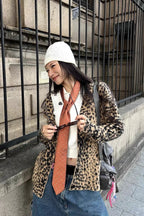 Leopard Print V Neck Knit Blouse image 2