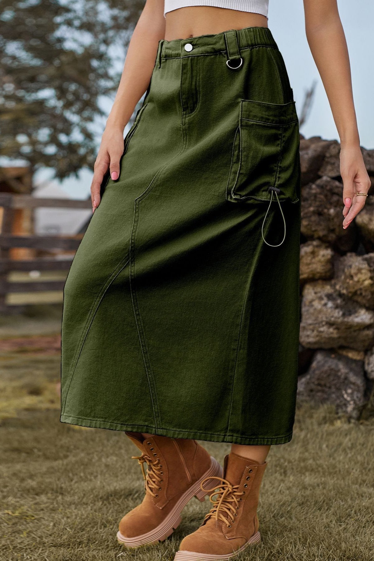 Vintage High-Waist Denim Cargo Midi Skirt image 7