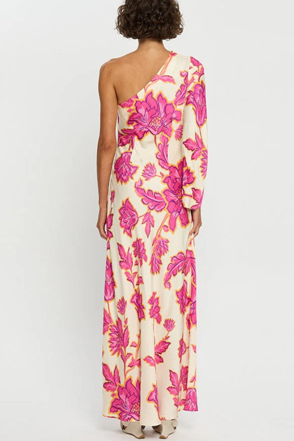 Satin Rose Print One-Shoulder Maxi Dress image 5