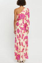 Satin Rose Print One-Shoulder Maxi Dress image 5