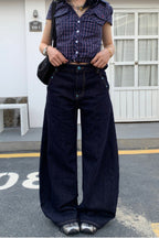 Retro Solid Diamond Accent Wide Leg Jeans image 4
