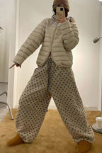 Warm Thickened Polka Dot Fleece Drawcord Pants image 4