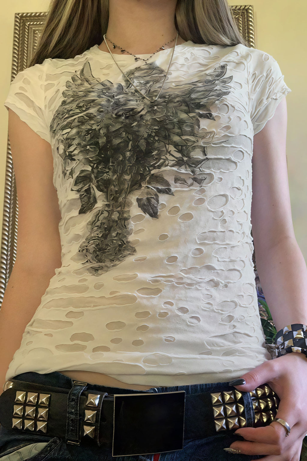 Gothic Dark Print Ripped Slim T-shirt image 3