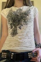 Gothic Dark Print Ripped Slim T-shirt image 3