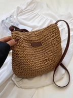 Aveline Straw Crossbody detail view styled for Avrienne
