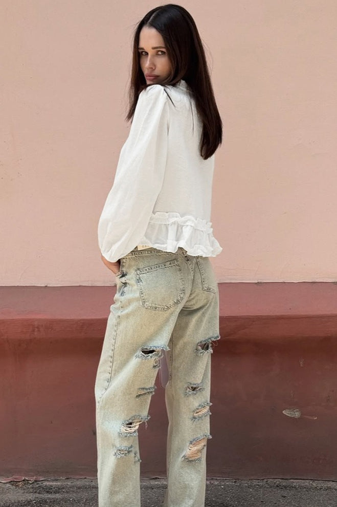 Round Neck Ruffled Ruched Loose Blouse image 3