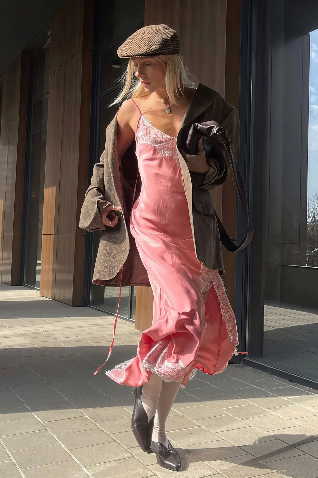 Lace Spaghetti Strap Silk-Like Slit Maxi Dress image 4