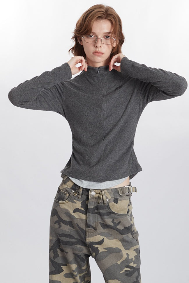 Mock Two-Piece Half-Zip Knit Top image 3