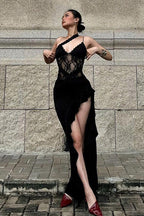 Streetwear Irregular Lace Patch Sheer Mini Dress image 3