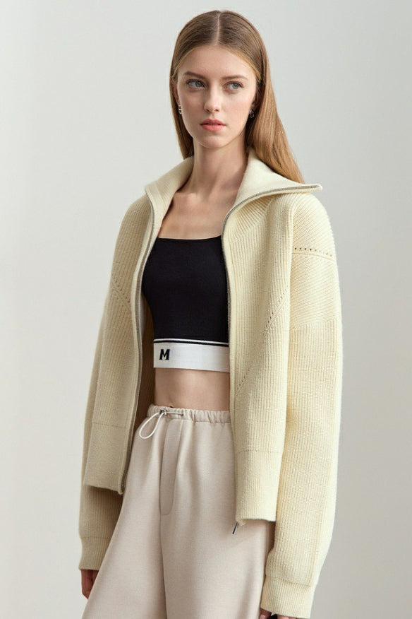 Naval-Collar Zip Lazy-Style Thick Knit Cardigan image 7