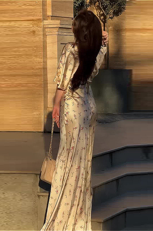V Neck Cinched Waist Stylish Floral Dress image 3