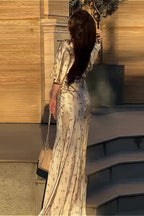 V Neck Cinched Waist Stylish Floral Dress image 3