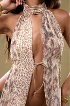 Stand Collar Halter Backless Leopard Halter Top image 2