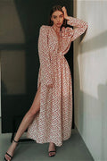 Lace Up Waist Deep V Neck Side Slit Floral Dress image 1