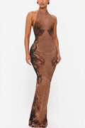 Lace Pattern Halter Backless Maxi Dress image 1