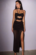 Backless Strapless Sheer Cutout Split Maxi Dress image 4