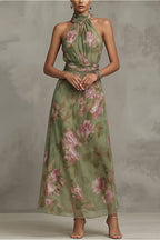 Light Elegant Halter Floral Maxi Dress image 2