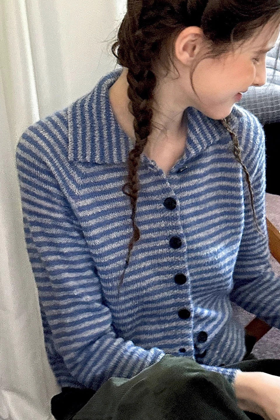 Color Block Striped Fitted Wool Knit Cardigan image 4