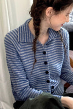 Color Block Striped Fitted Wool Knit Cardigan image 4