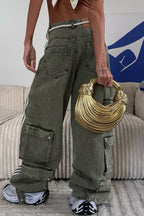 Striped Wide Leg Denim Trousers Pants image 5